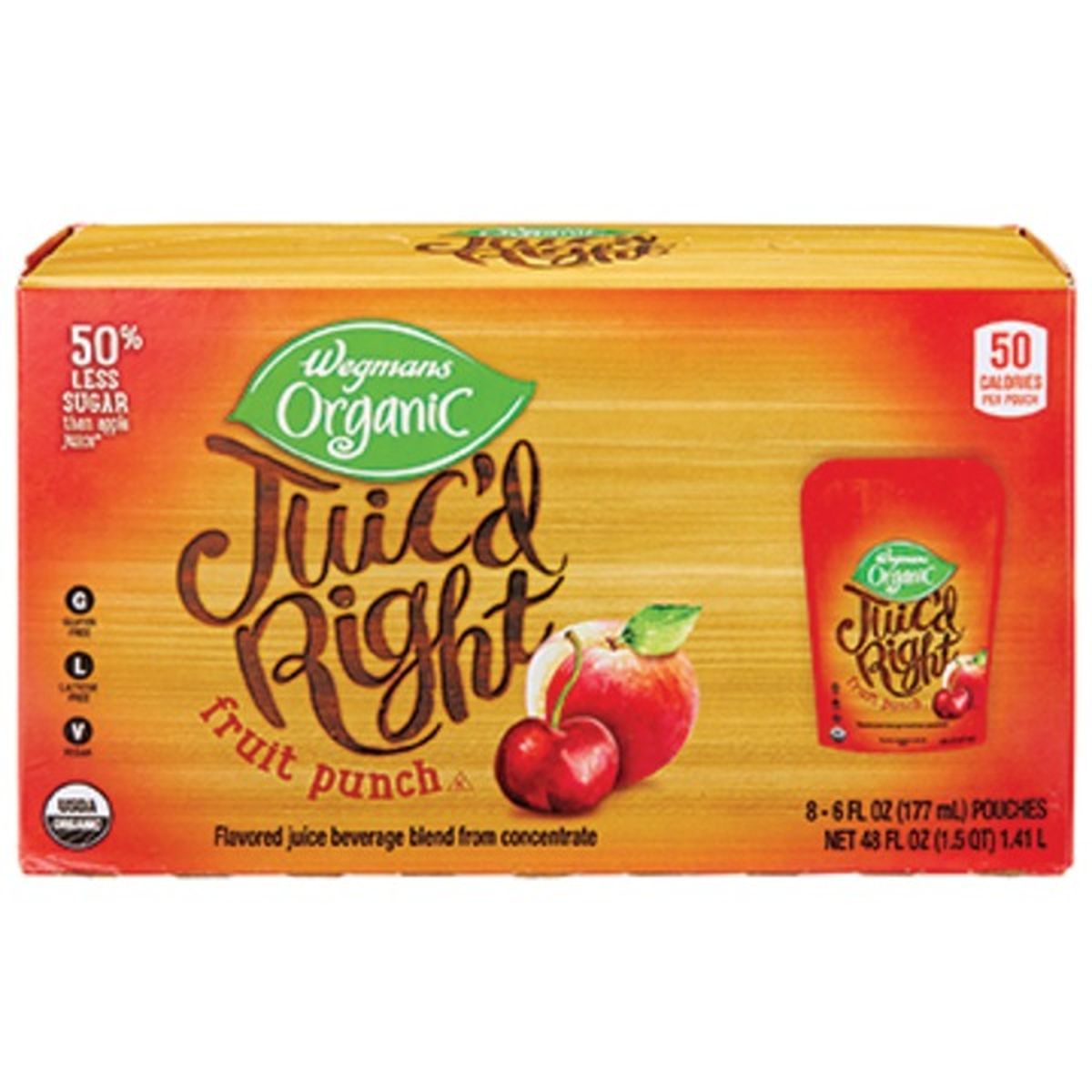 Calories in Wegmans Organic Juic'd Right, Fruit Punch Juice Pouches