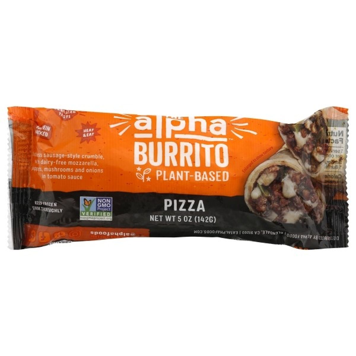 Calories in Alpha Foods Burrito, Pizza, Plant-Based