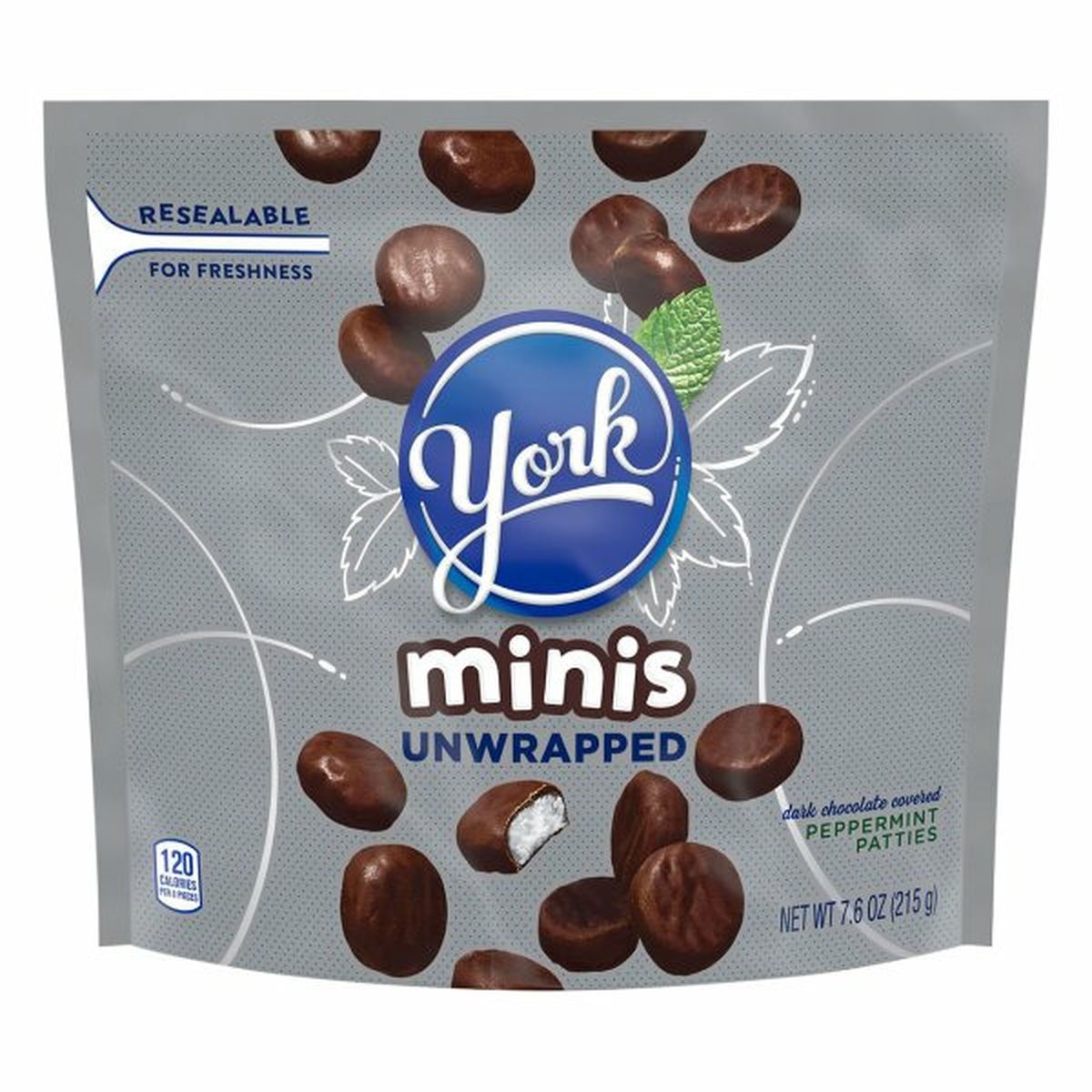 Calories in YORK Peppermint Patties, Dark Chocolate Covered, Minis, Unwrapped