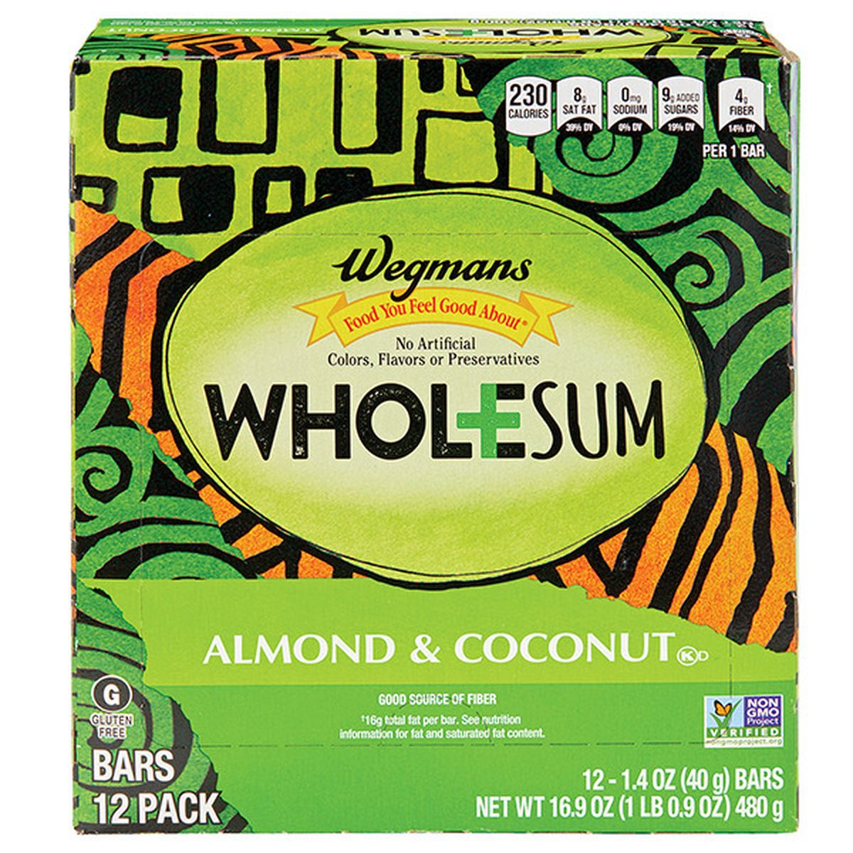 Calories in Wegmans Almond & Coconut Wholesum Bar 12ct box
