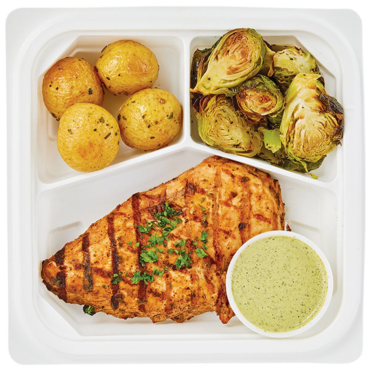 Calories in Wegmans Peruvian-Style Chicken Raised without Antibiotics with Tuscan Roasted Potatoes & Roasted Brussels Sprouts