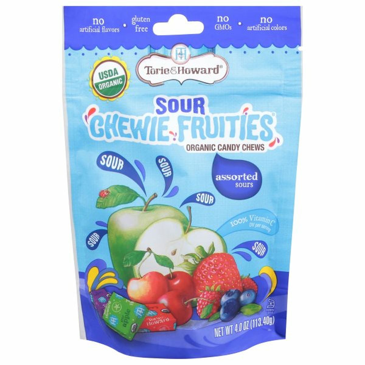 Calories in Torie & Howard Chewie Fruities Candy Chews, Organic, Assorted Sours