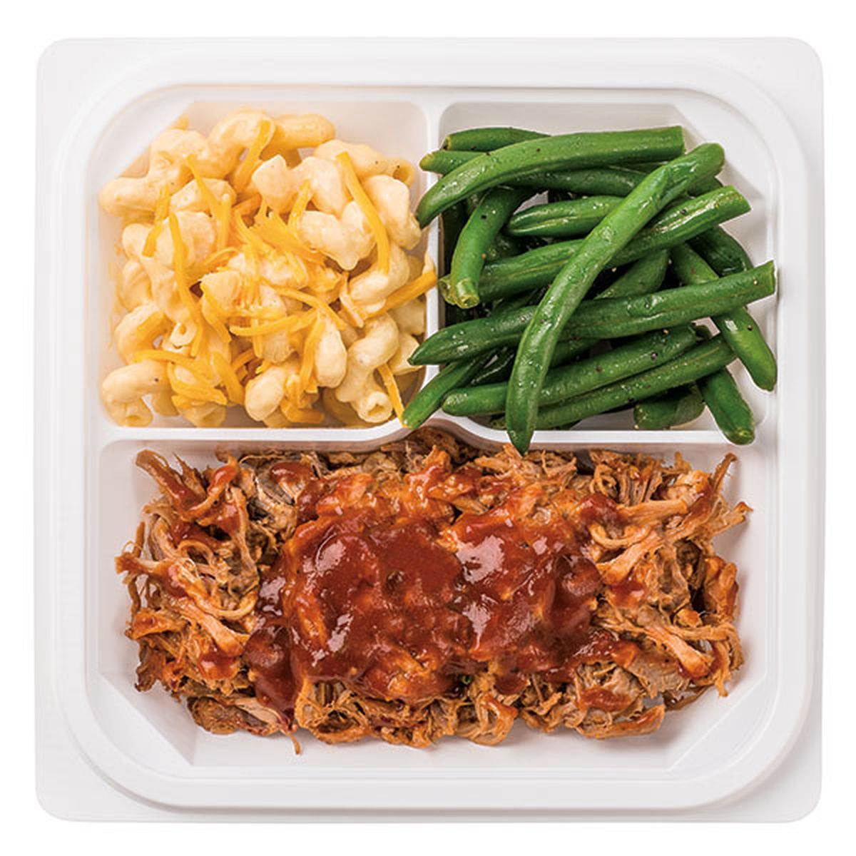 Calories in Wegmans Pulled Pork with BBQ Sauce, Seasoned Green Beans and Macaroni & Cheese
