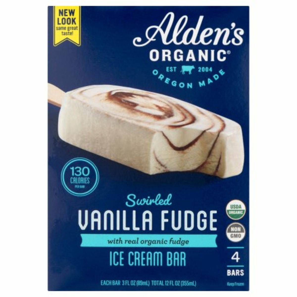 Calories in Aldenâ€™s Organic Ice Cream Bar, Vanilla Fudge, Swirled
