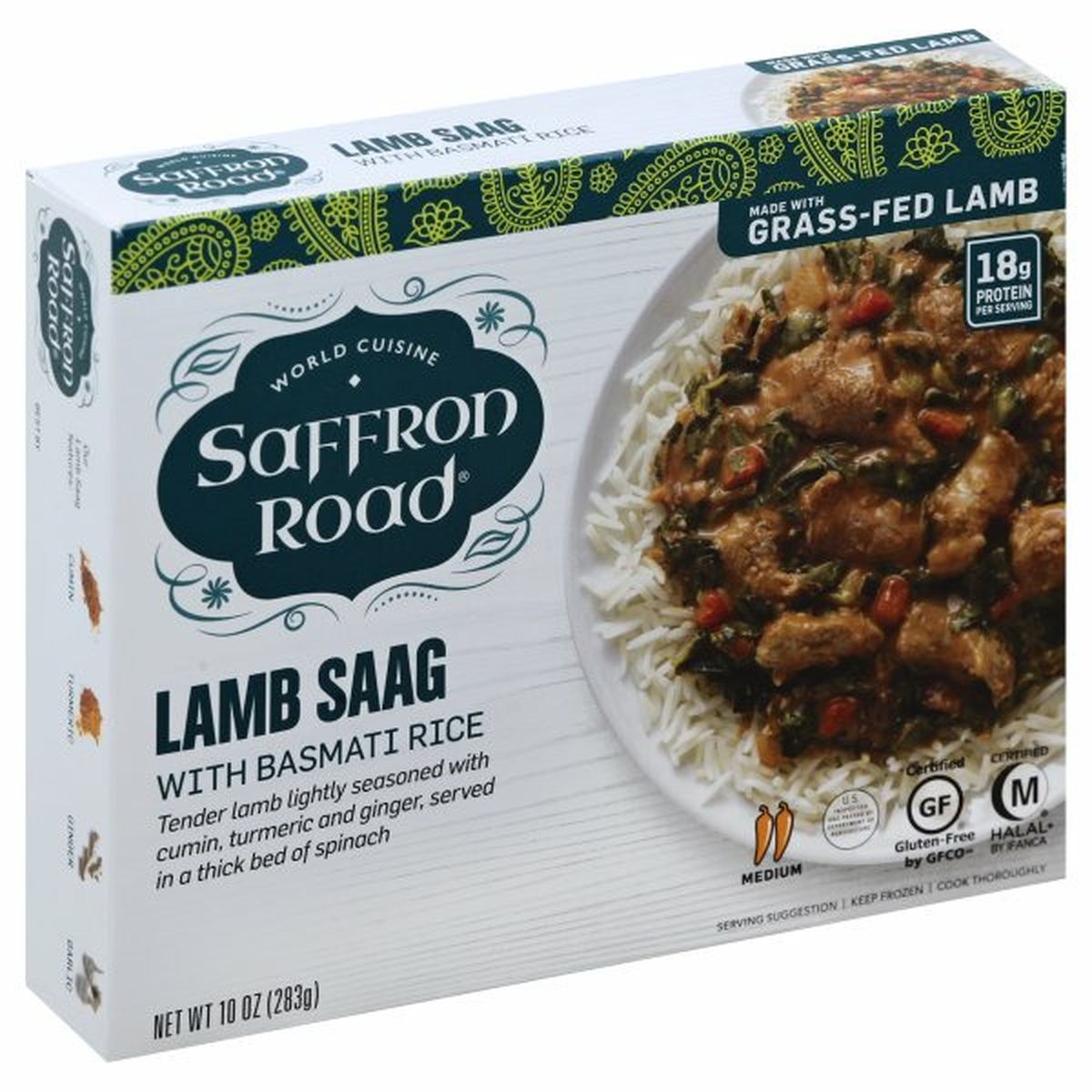 Calories in Saffron Road Lamb Saag, with Basmati Rice, Medium