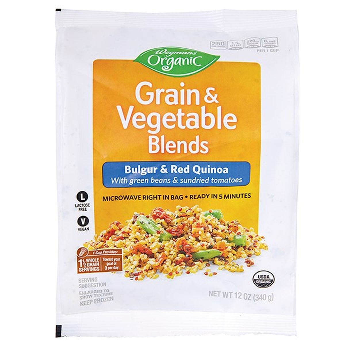 Calories in Wegmans Organic Grains & Vegetable Blends, Bulgur & Red Quinoa