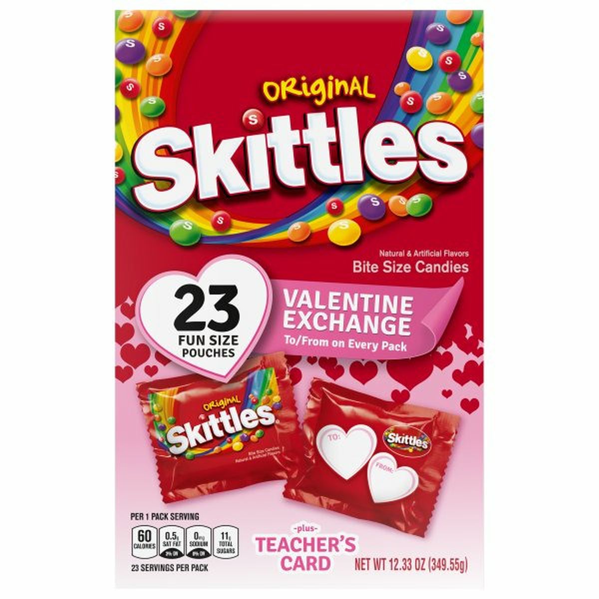 Calories in Skittles Candies, Original, Valentine Exchange, Bite Size, Fun Size Pouches