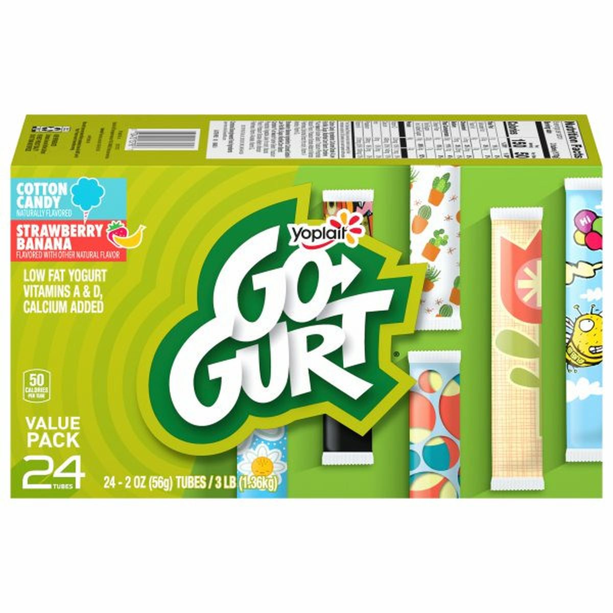 Calories in Go-Gurt Yogurt, Low Fat, Cotton Candy/Strawberry Banana, 24 Value Pack