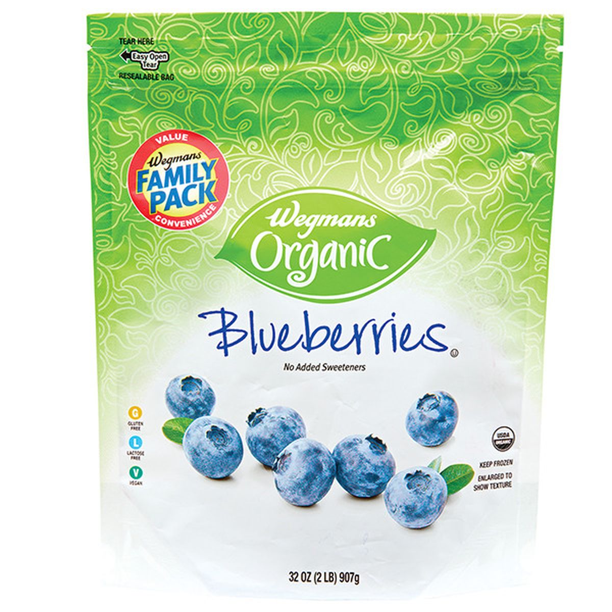 Calories in Wegmans Organic Frozen Blueberries, FAMILY PACK