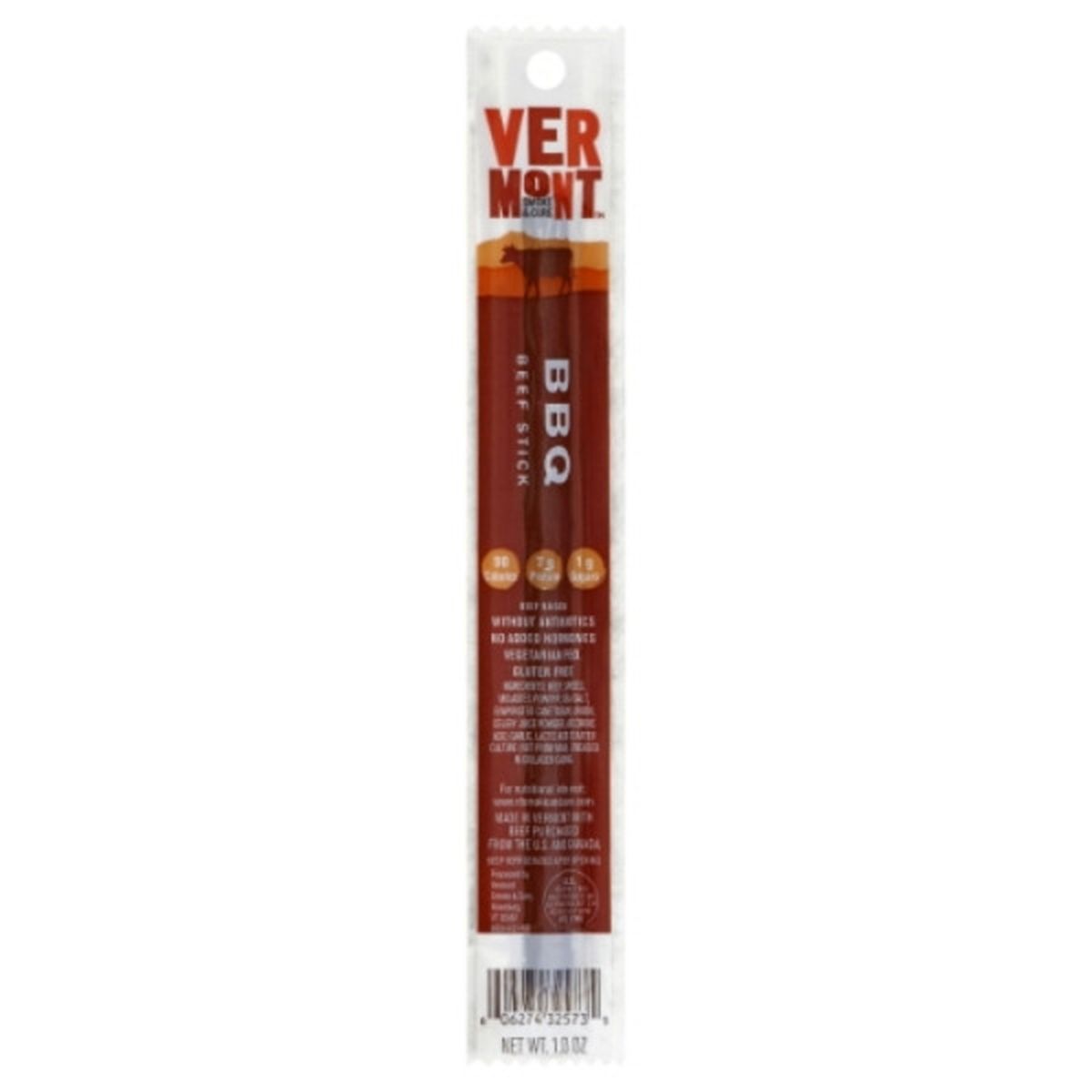 Calories in Vermont Smoke & Cure Beef Stick, BBQ