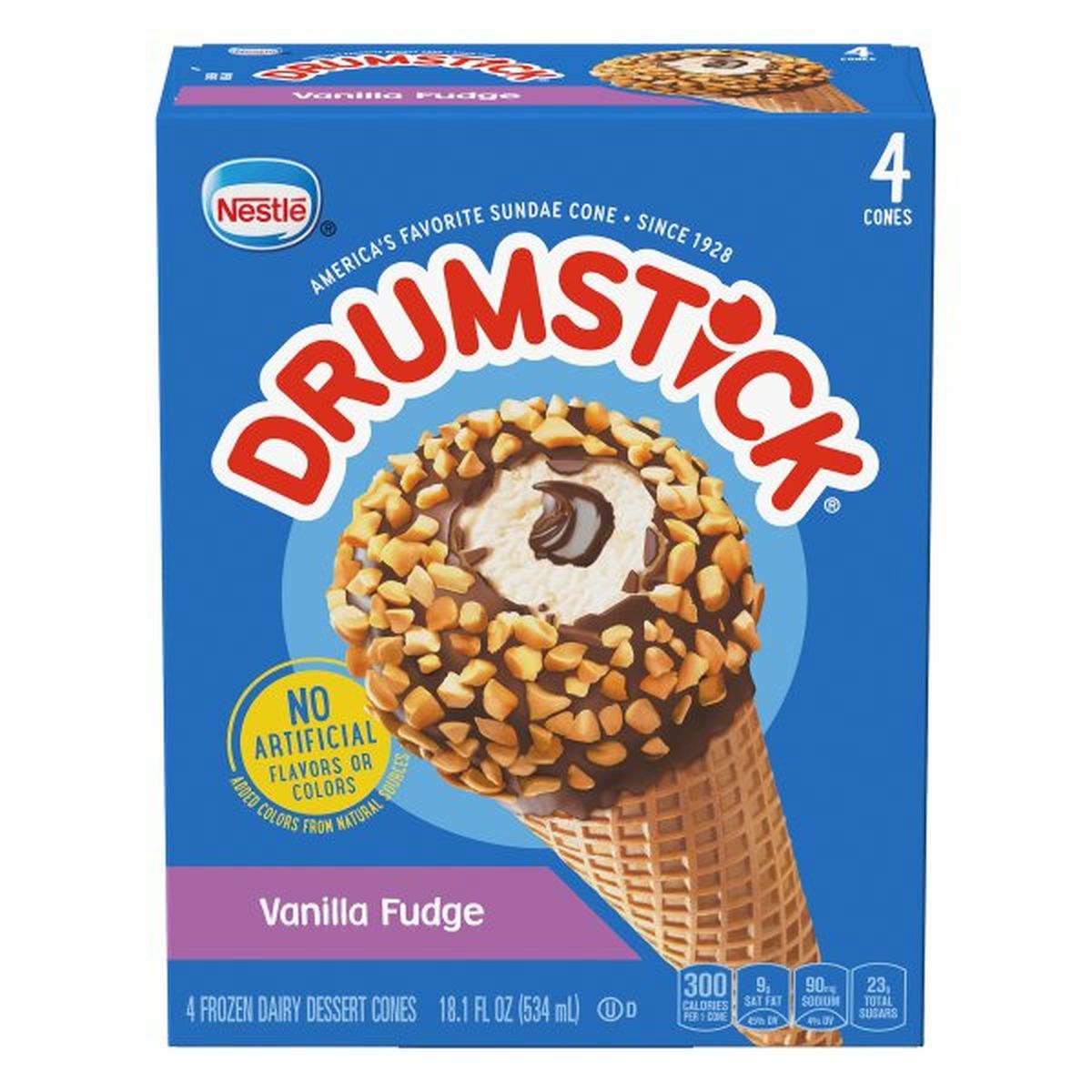Calories in Drumstick Frozen Dairy Dessert Cones, Vanilla Fudge, 4 Pack