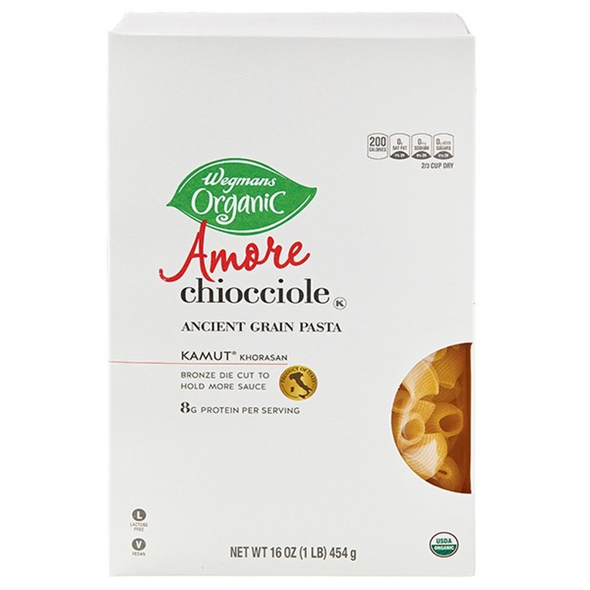 Calories in Wegmans Organic Amore Chiocciole, Ancient Grain Pasta, KAMUTs Khorasan