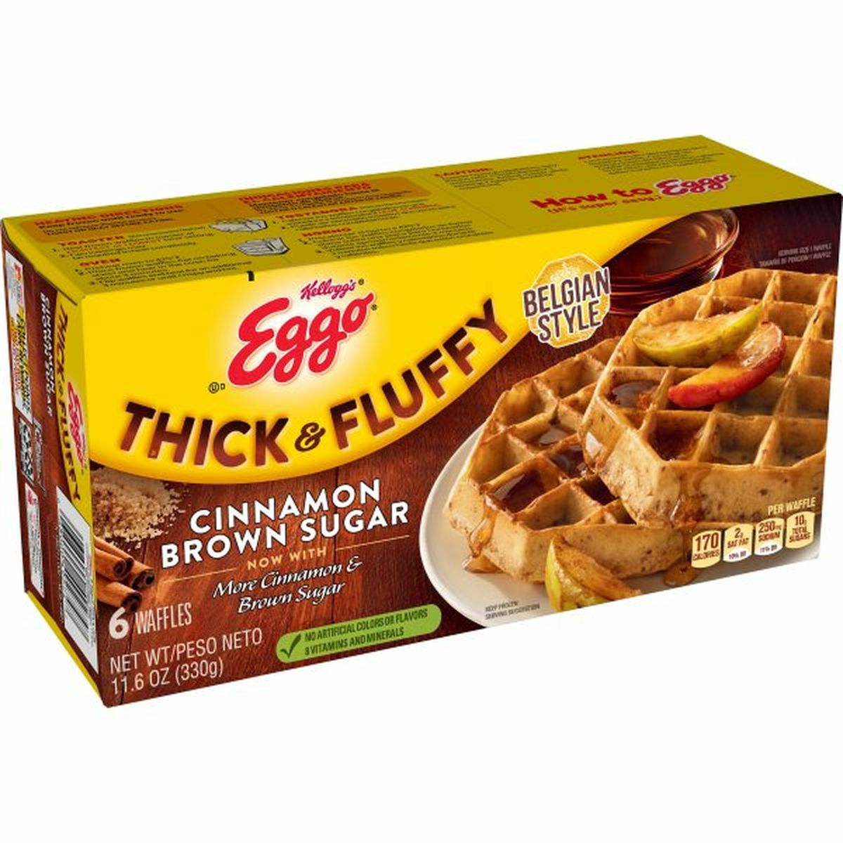 Calories in Eggo Thick and Fluffy Frozen Breakfast Eggo Thick and Fluffy, Frozen Waffles, Cinnamon Brown Sugar, Easy Breakfast, 6ct 11.6oz