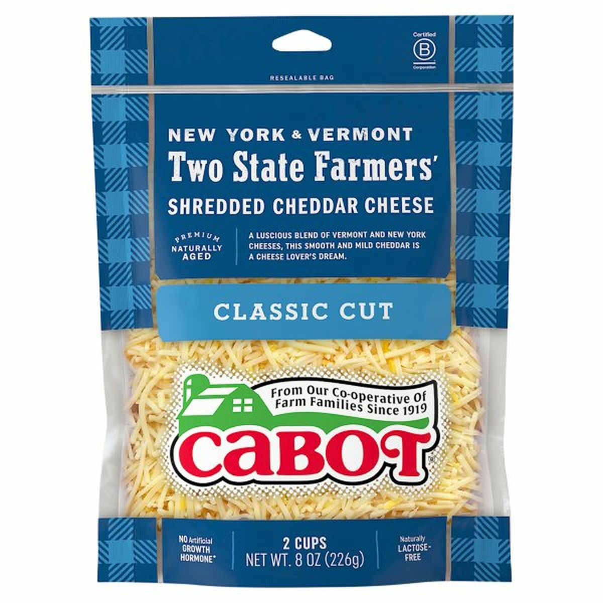 Calories in Cabot Shredded Cheese, Cheddar, Classic Cut