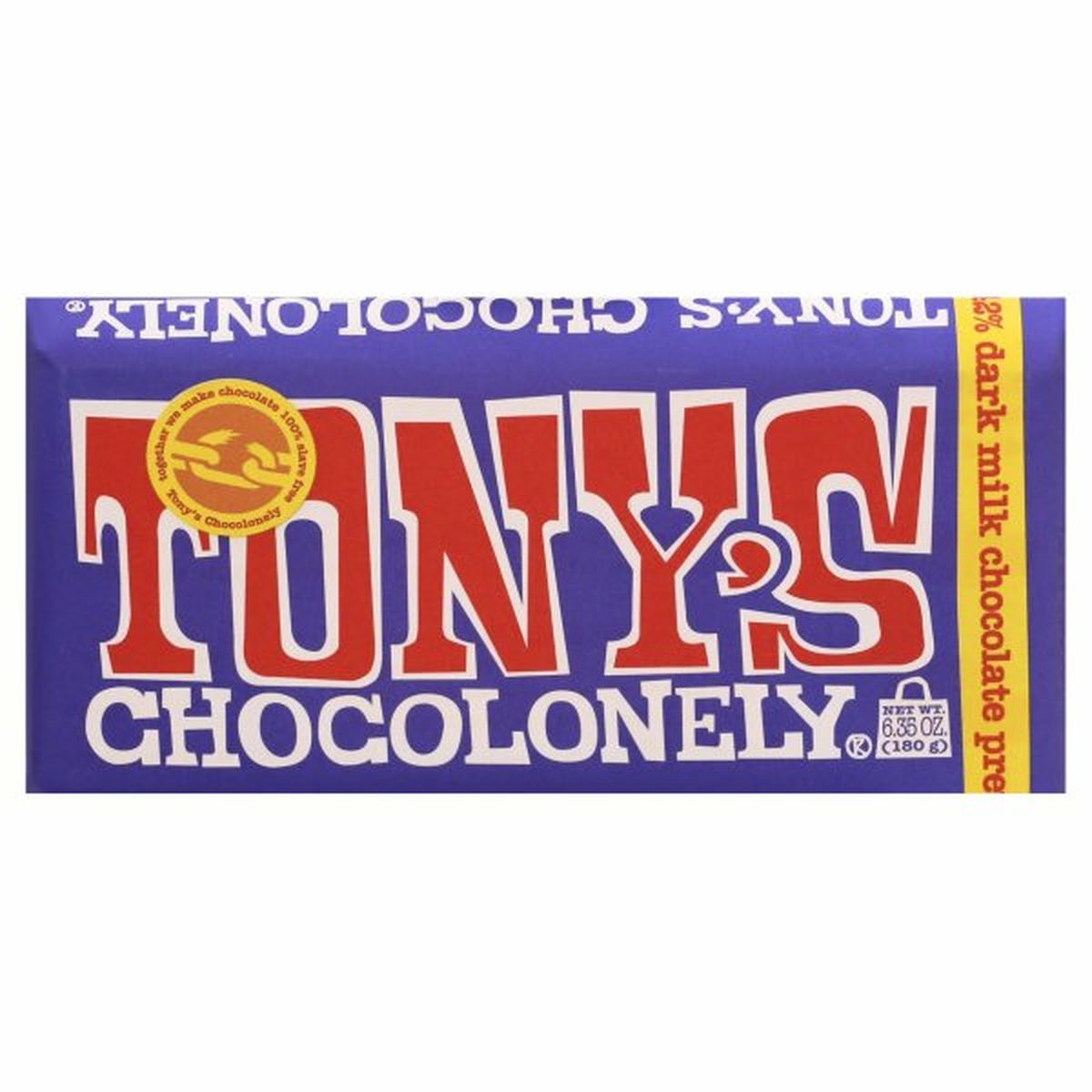 Calories in Tony's Chocolonely Dark Milk Chocolate Pretzel Toffee, 42%