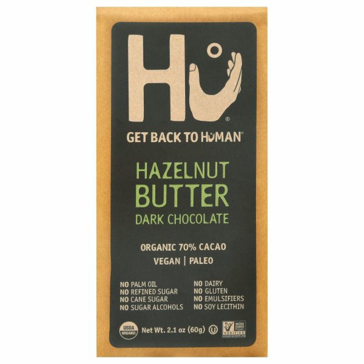 Calories in Hu Dark Chocolate, Hazelnut Butter, 70% Cacao, Organic