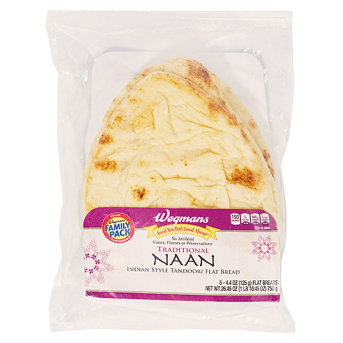 Calories in Wegmans Traditional Naan, FAMILY PACK