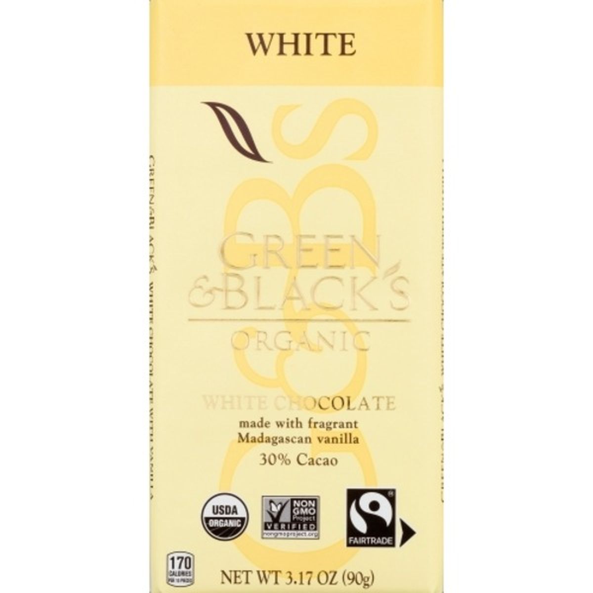 Calories in Green & Black's White Chocolate, Organic, 30% Cacao