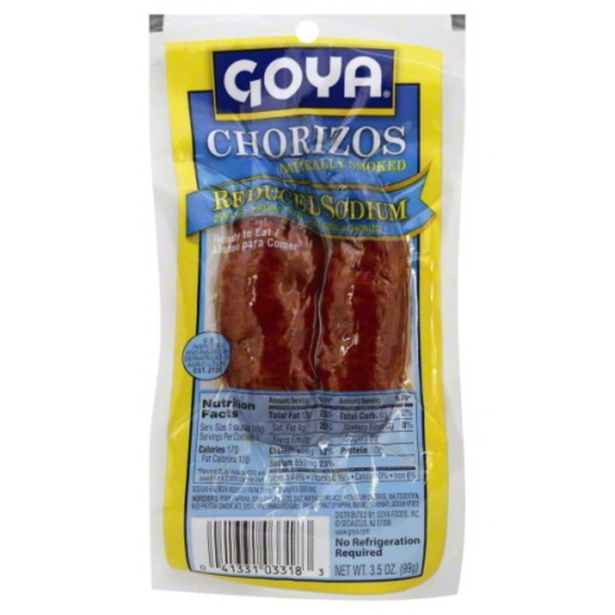 Calories in Goya Chorizos, Reduced Sodium, Naturally Smoked