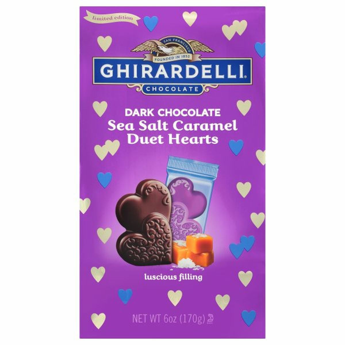 Calories in Ghirardelli Dark Chocolate, Sea Salt Caramel, Duet Hearts