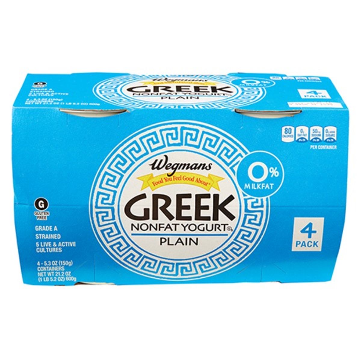 Calories in Wegmans Greek Plain Nonfat Yogurt, 4 PACK