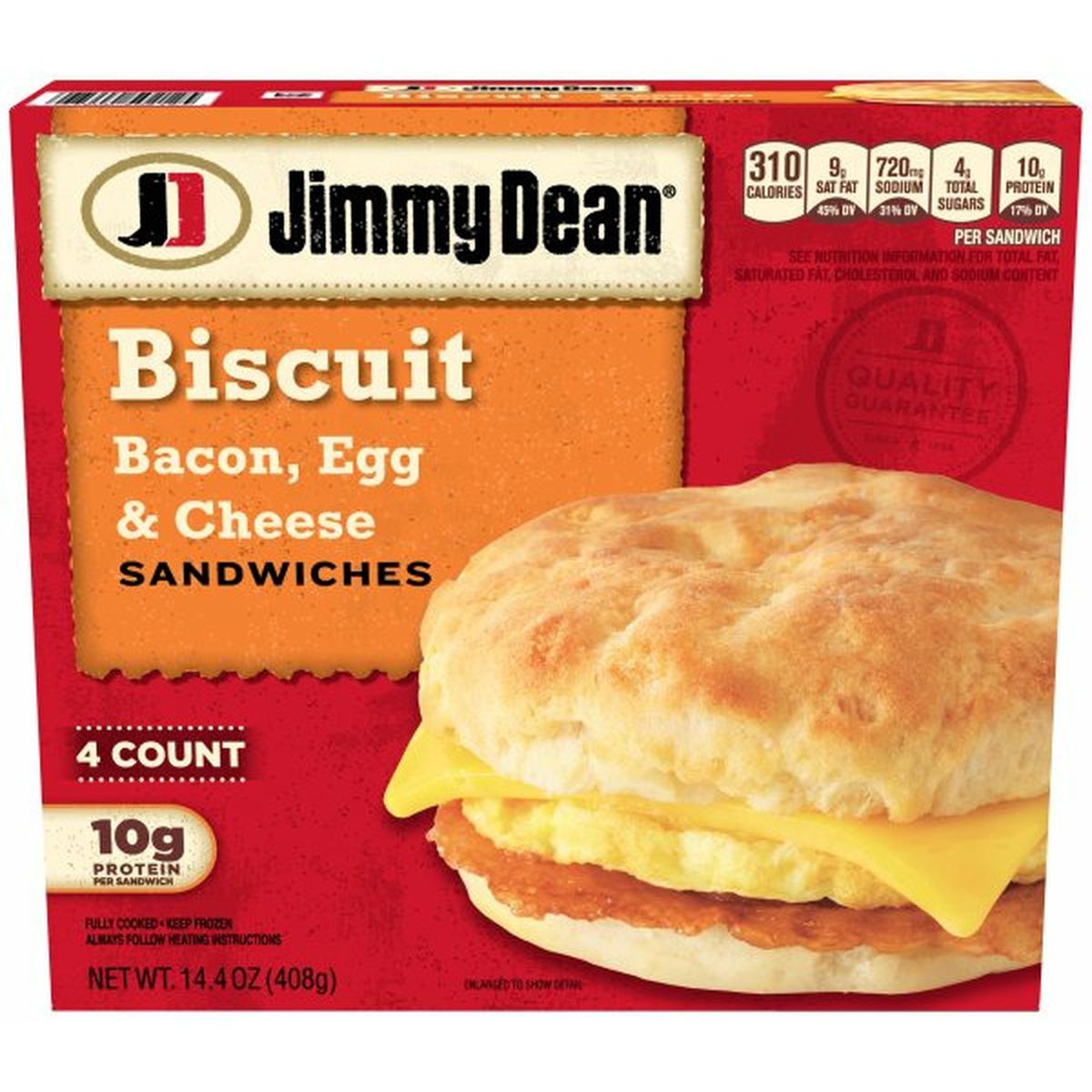 Calories in Jimmy Dean Frozen Bacon, Egg and Cheese Biscuit Sandwiches