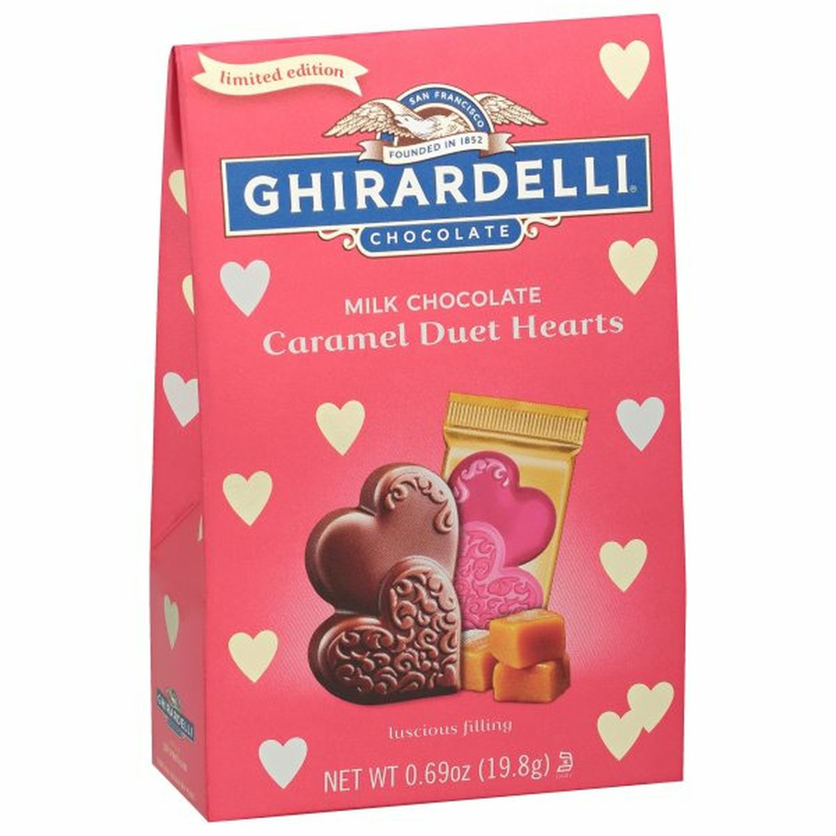 Calories in Ghirardelli Milk Chocolate, Caramel, Duet Hearts