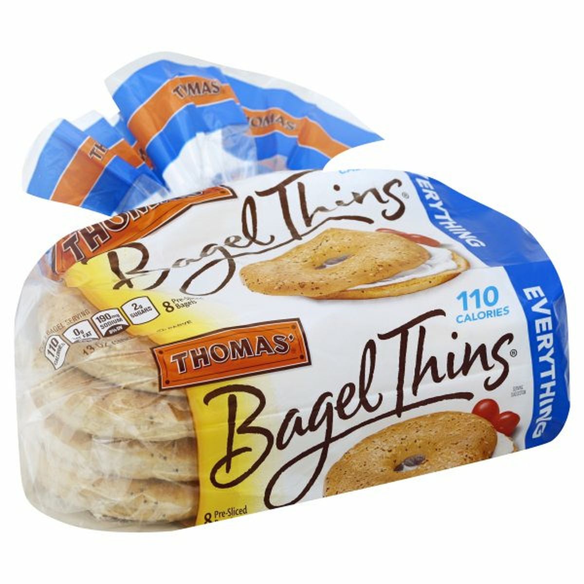 Calories in Thomasâ€™ Bagel Thins, Everything, Pre-Sliced