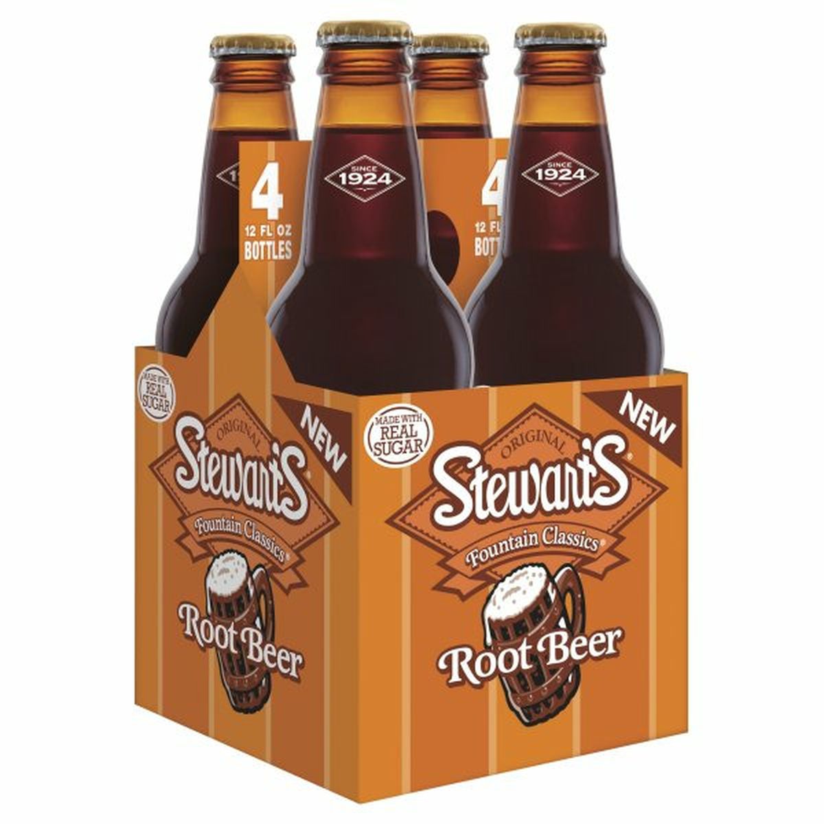 Calories in Stewart's Root Beer Made with Sugar Root Beer, Original, 4 Pack