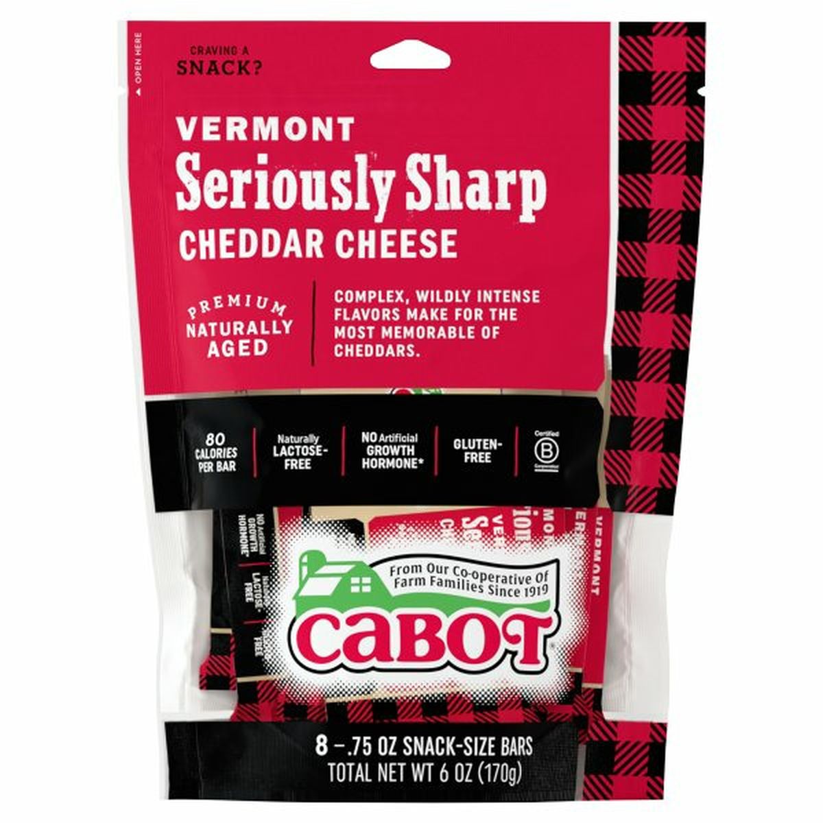 Calories in Cabot Cheese, Vermont Seriously Sharp Cheddar, 8 Pack