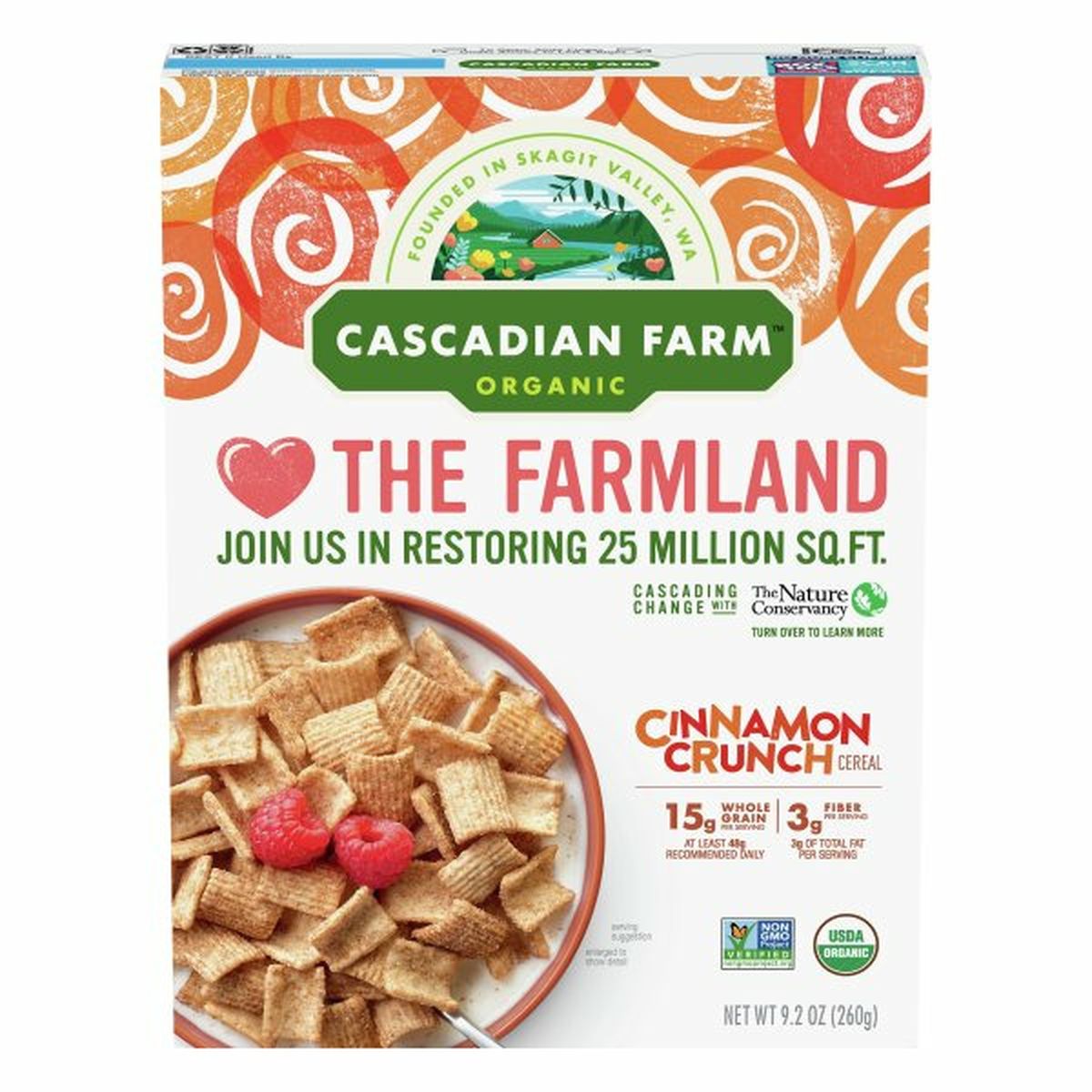 Calories in Cascadian Farm Organic Cereal, Cinnamon Crunch