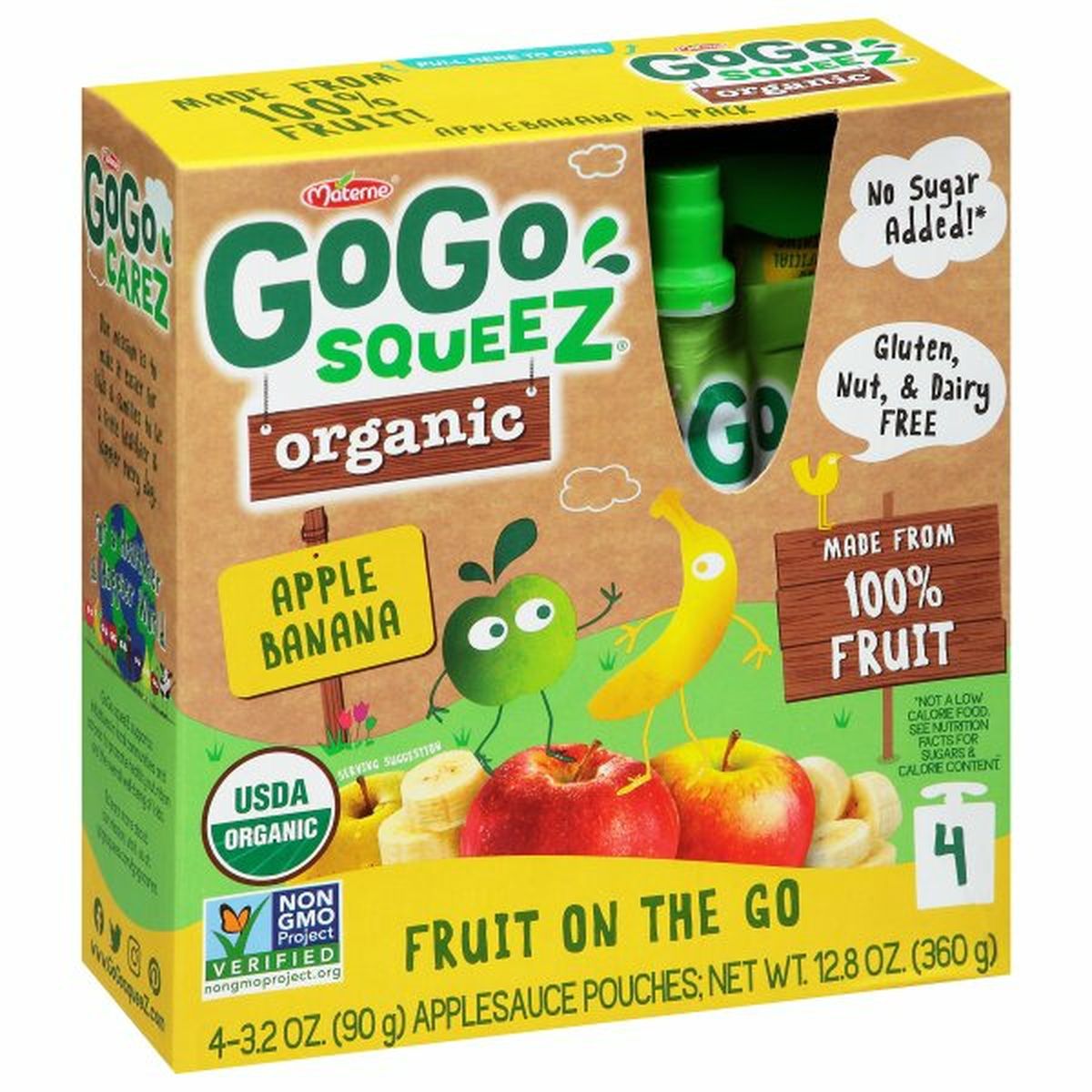 Calories in GoGo Squeez Applesauce, Organic, Apple Banana, Fruit On The Go, 4 Pack