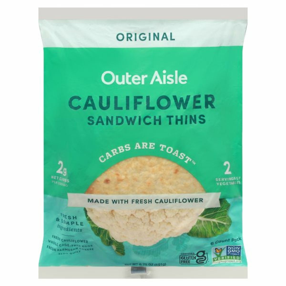 Calories in Outer Aisle Sandwich Thins, Cauliflower, Original