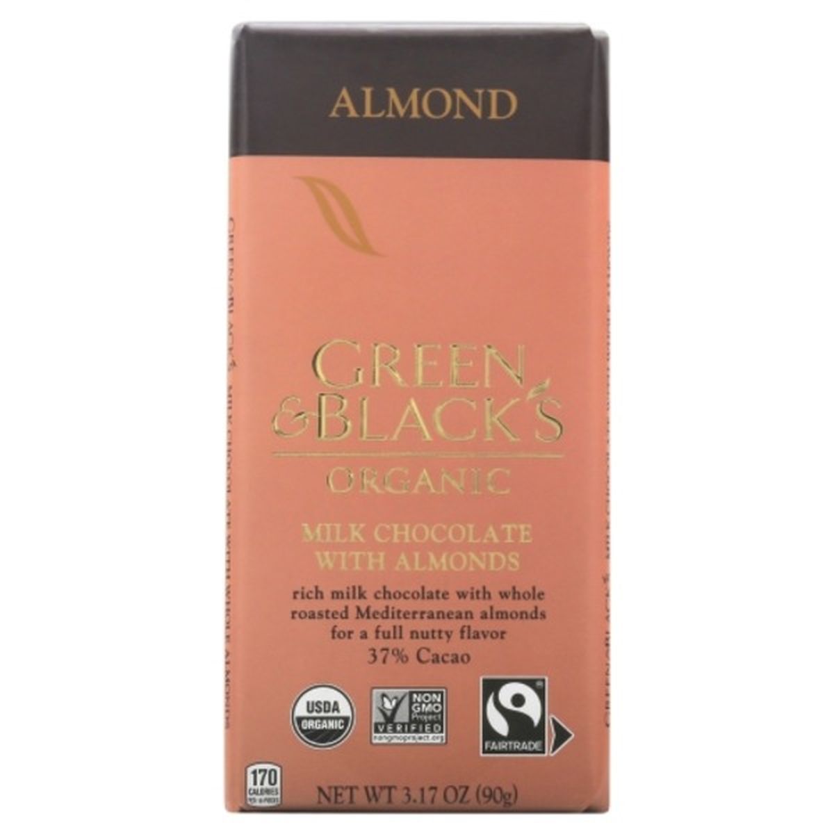 Calories in Green & Black's Milk Chocolate, with Almonds, Organic, 37% Cacao