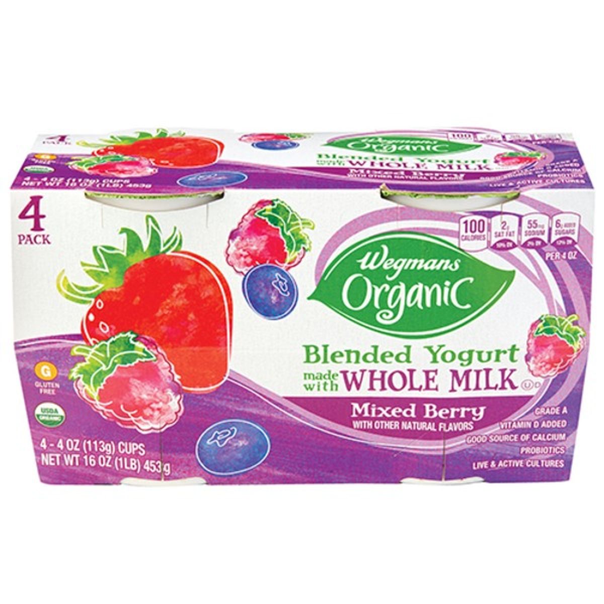 Calories in Wegmans Organic Whole Milk Mixed Berry Yogurt, 4 PACK