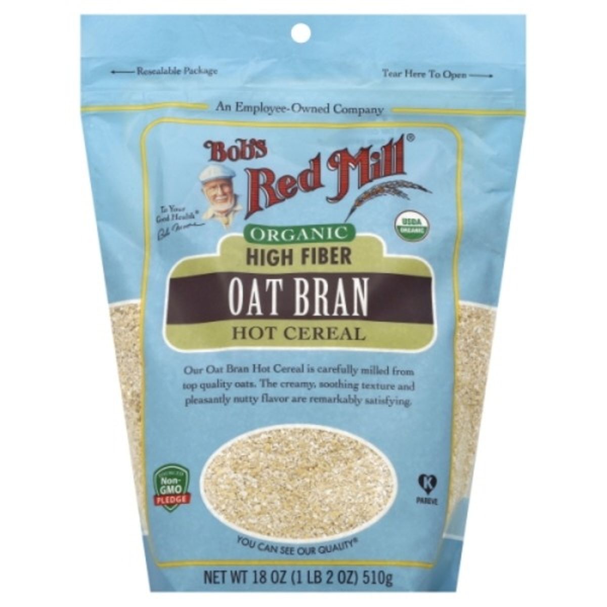 Calories in Bob's Red Mill Organic Hot Cereal, Oat Bran, High Fiber