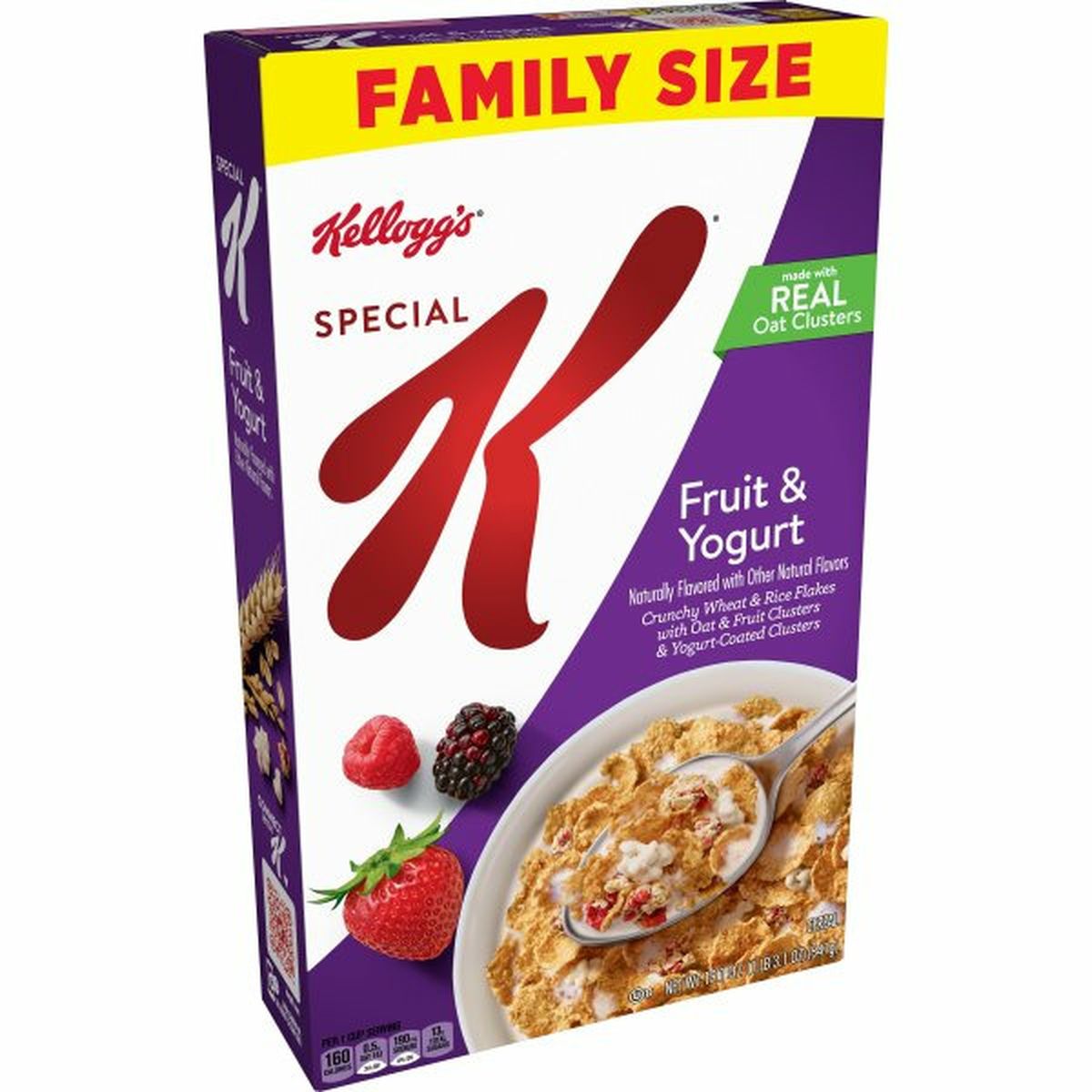 Calories in Kellogg's Special K Cereal Kellogg's Special K Breakfast Cereal, Fruit and Yogurt, Family Size, Made with Real Oat Clusters, 19.1oz