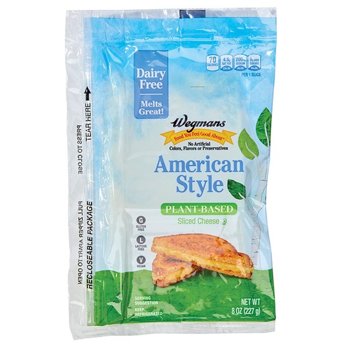 Calories in Wegmans American Style Plant Based Sliced Cheese