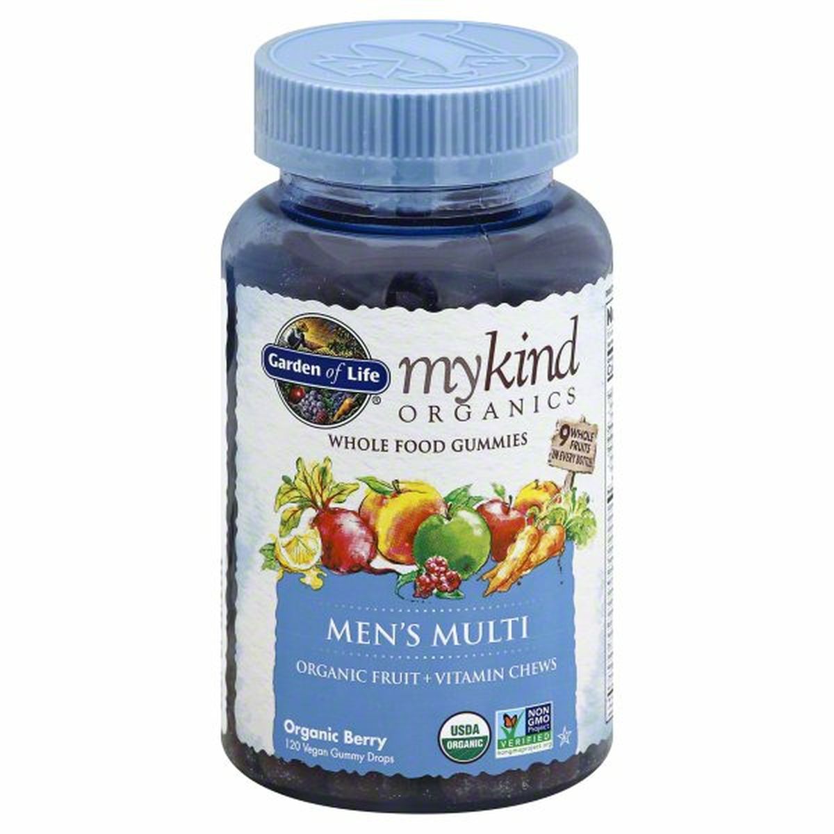 Calories in Garden of Life MyKind Organics Men's Multi, Whole Food, Vegan Gummy Drops, Organic Berry
