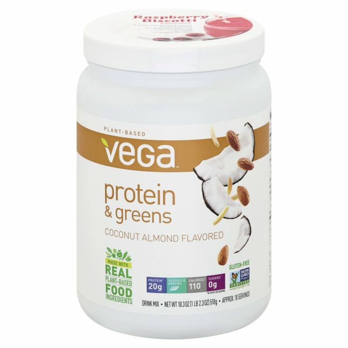 Calories in Vega Protein & Greens, Drink Mix, Coconut Almond Flavored
