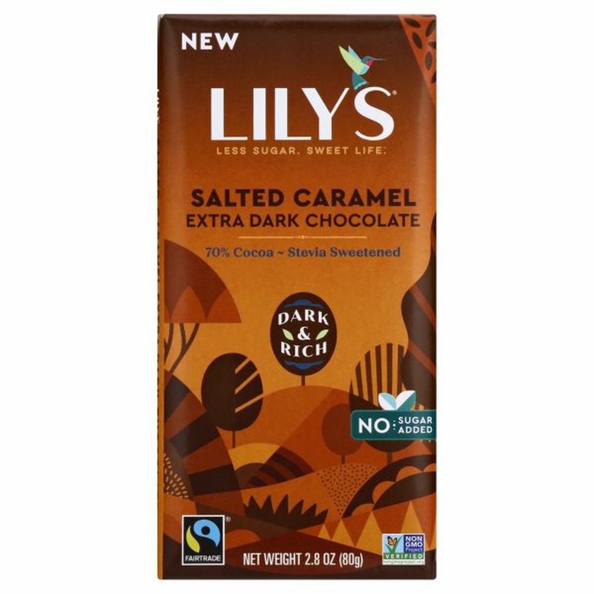 Calories in Lily's Chocolate, Extra Dark, Salted Caramel, 70% Cocoa