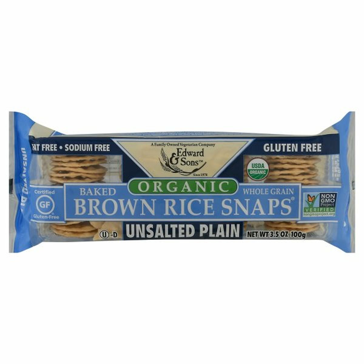 Calories in Edward & Sons Brown Rice Snaps, Organic, Unsalted Plain