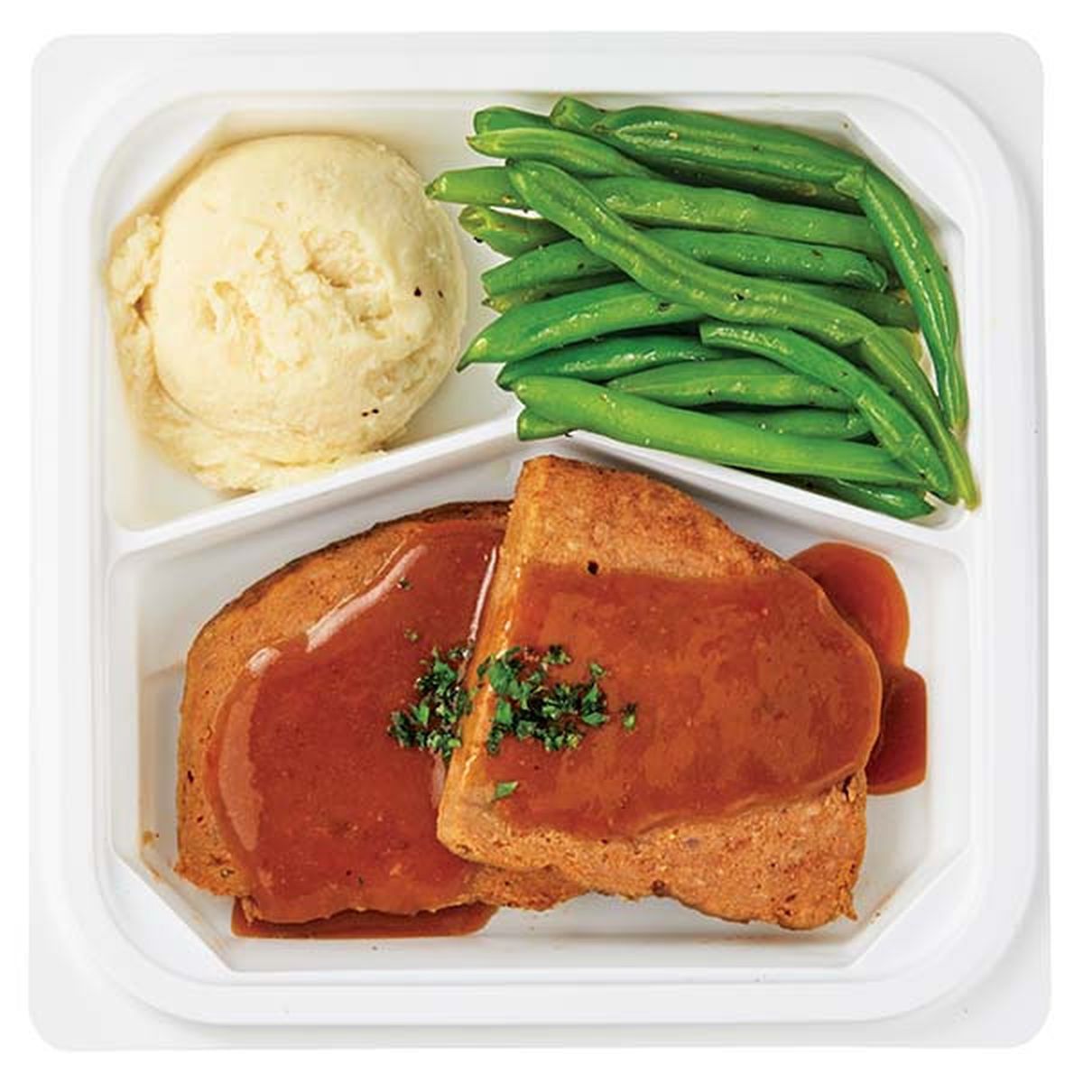 Calories in Wegmans Homestyle Meatloaf with Gravy, Signature Whipped Potatoes and Seasoned Green Beans