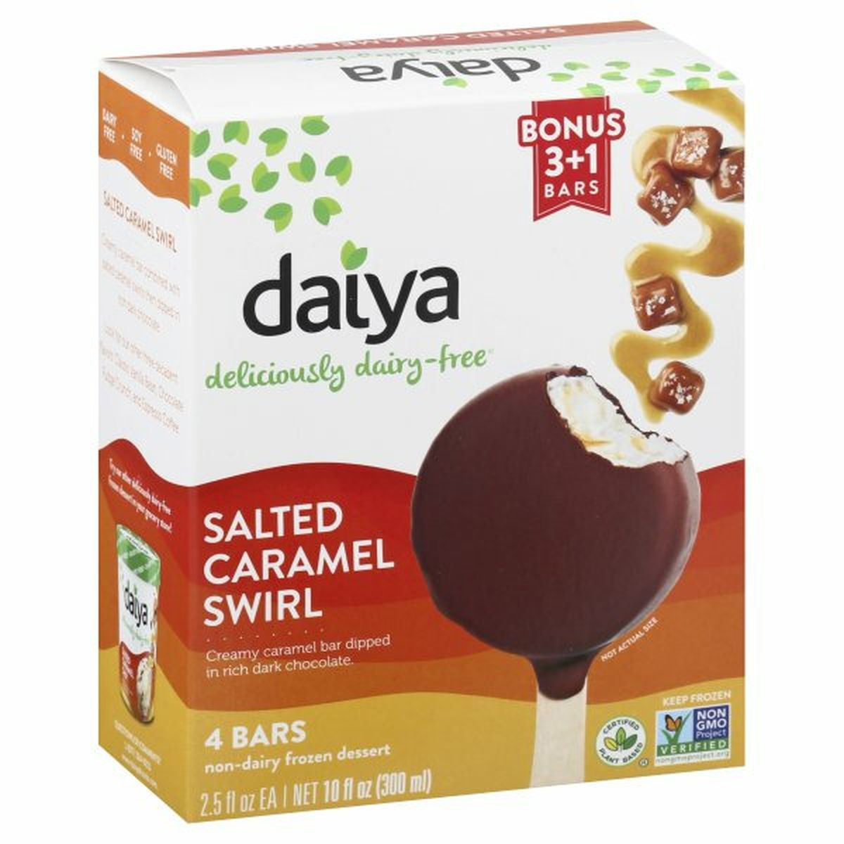 Calories in Daiya Frozen Dessert Bars, Non-Dairy, Salted Caramel Swirl, 4 Pack