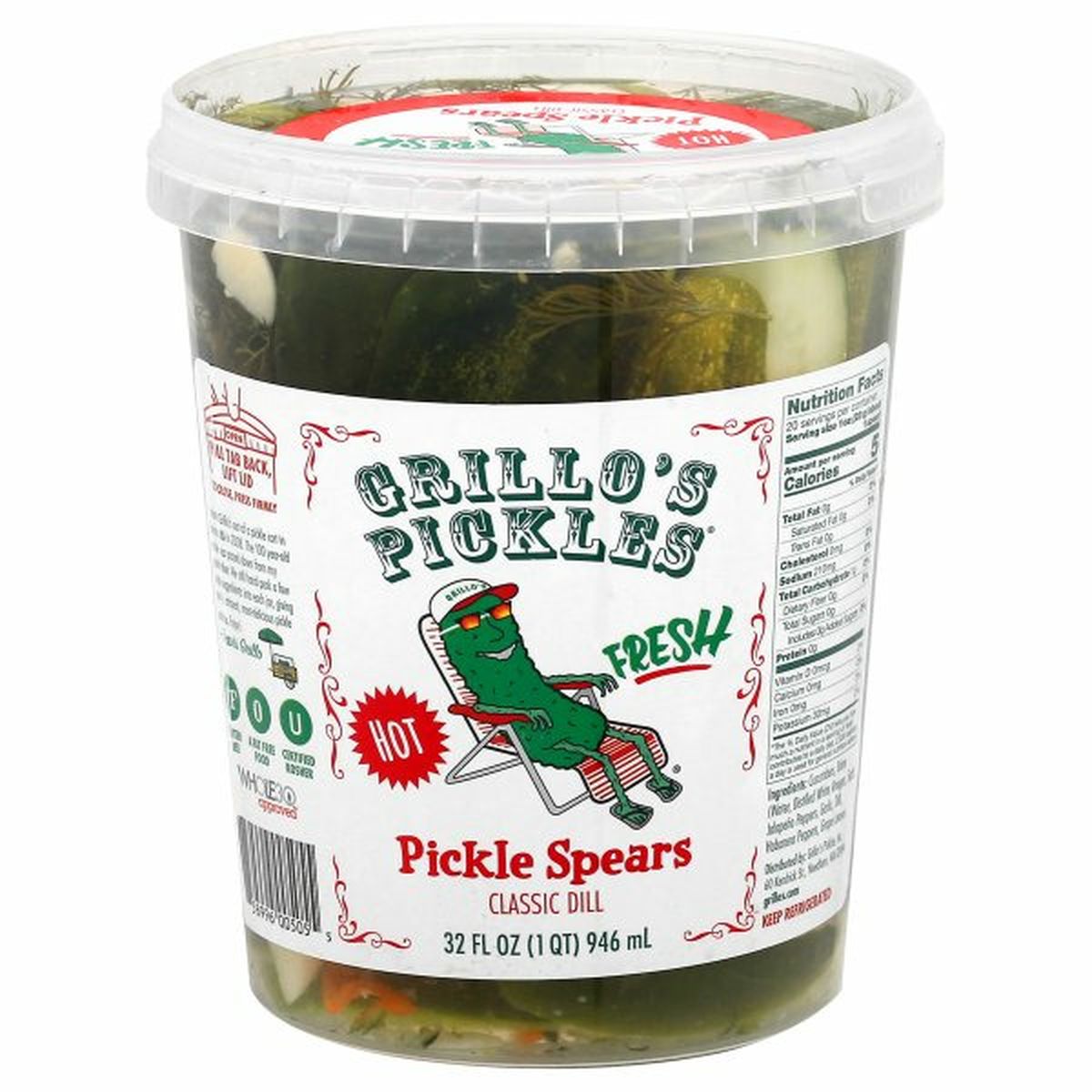Calories in Grillo's Pickles Pickle Spears, Classic Dill, Hot