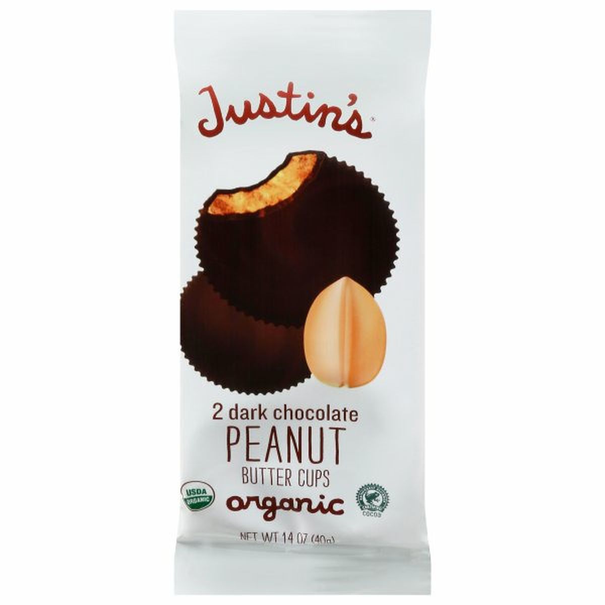 Calories in Justin's Peanut Butter Cups, Organic, Dark Chocolate