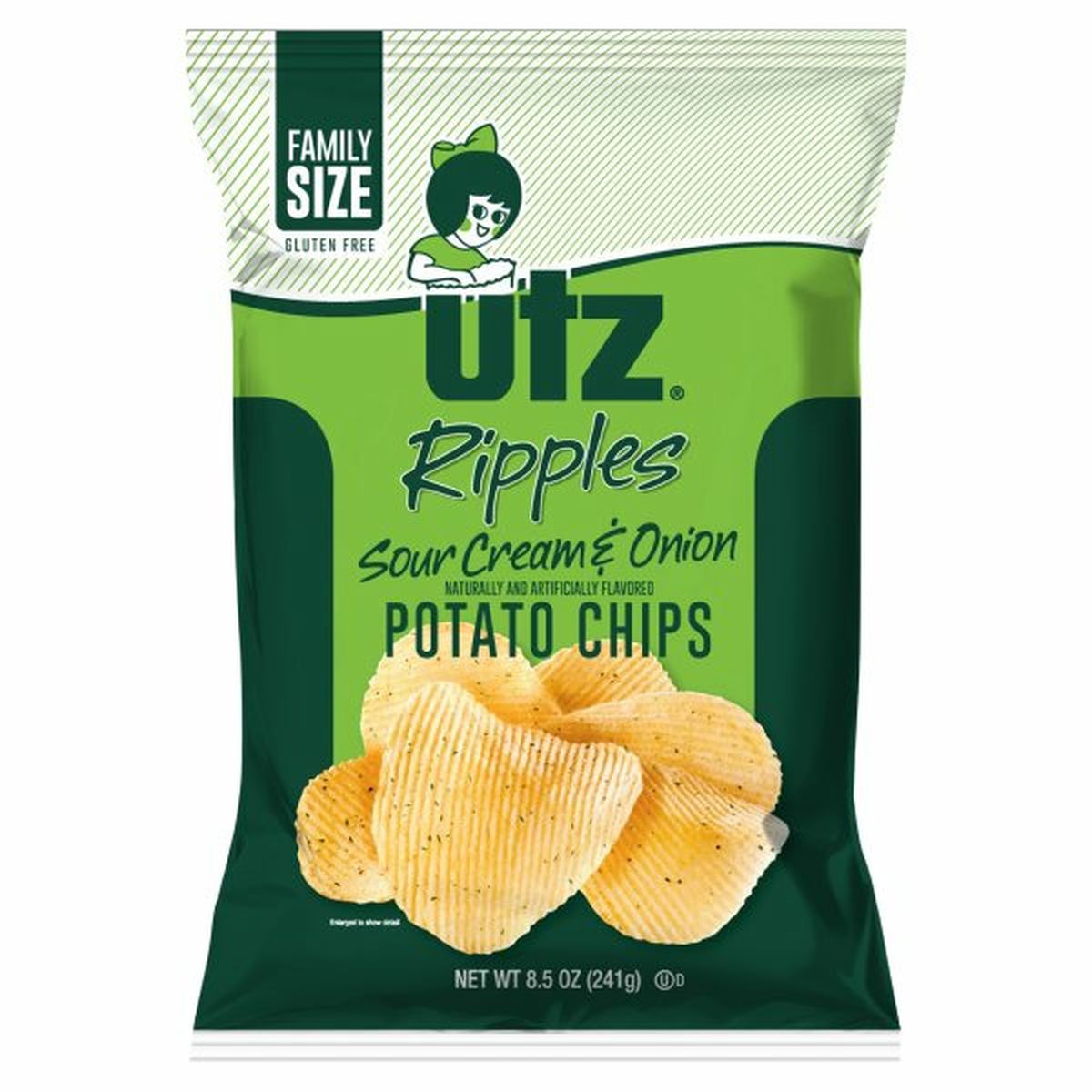 Calories in Utz Potato Chips, Sour Cream & Onion, Ripples, Family Size