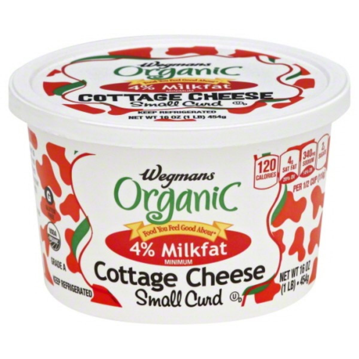 Calories in Wegmans Organic 4% Milkfat Minimum Cottage Cheese, Small Curd