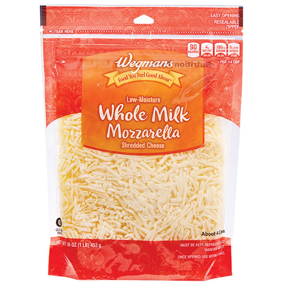 Calories in Wegmans Shredded Whole Milk Mozzarella Cheese
