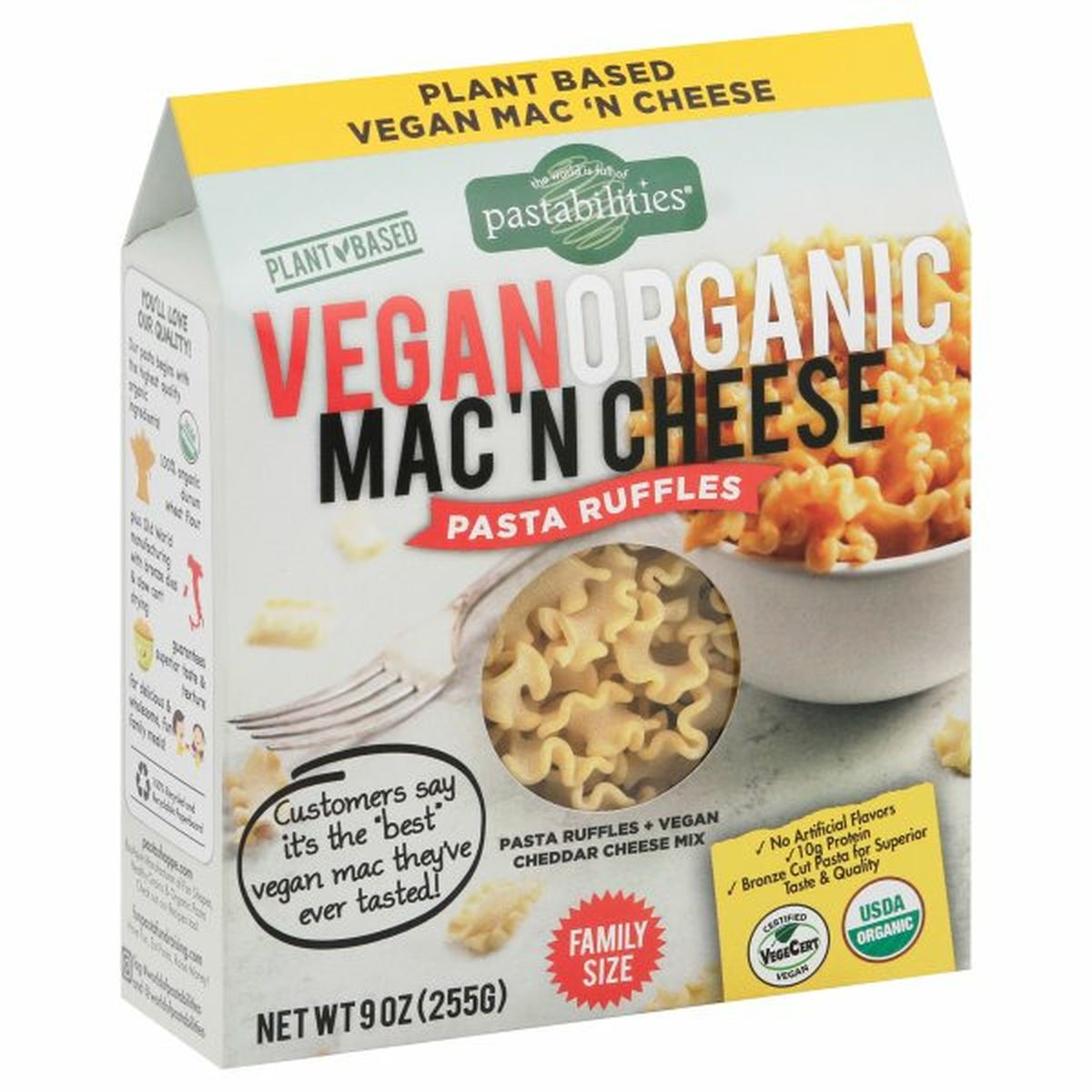 Calories in Pastabilities Pasta Ruffles, Organic, Vegan, Mac 'N Cheese, Family Size
